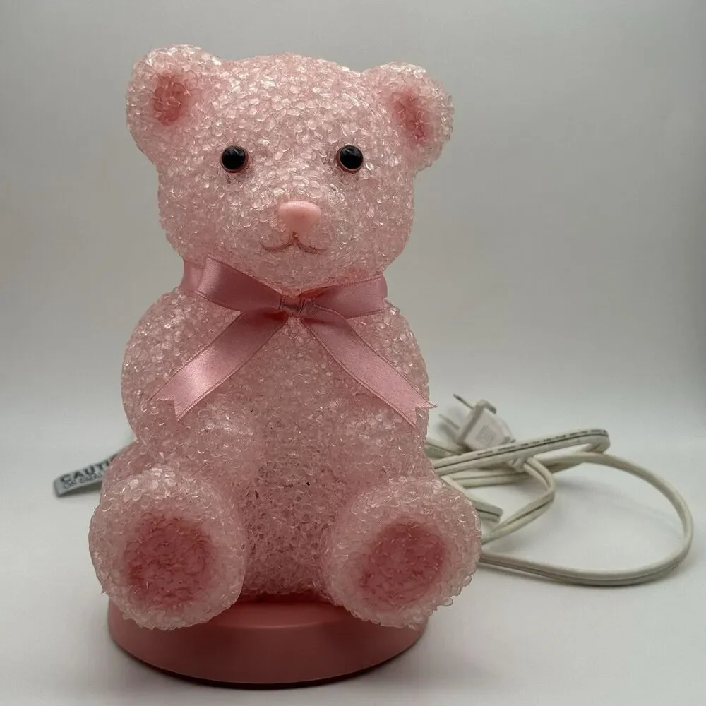 Vintage Y2K Melted Plastic Popcorn Pink Teddy Bear Lamp Night Light Coquette